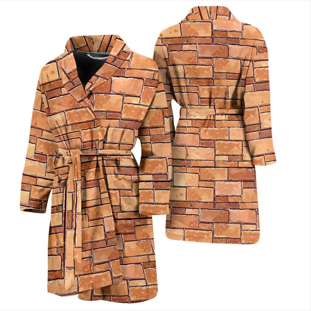 Brick Pattern Print Design 01 Men Bathrobe-JORJUNE.COM
