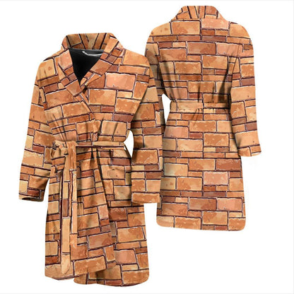 Brick Pattern Print Design 01 Men Bathrobe-JORJUNE.COM