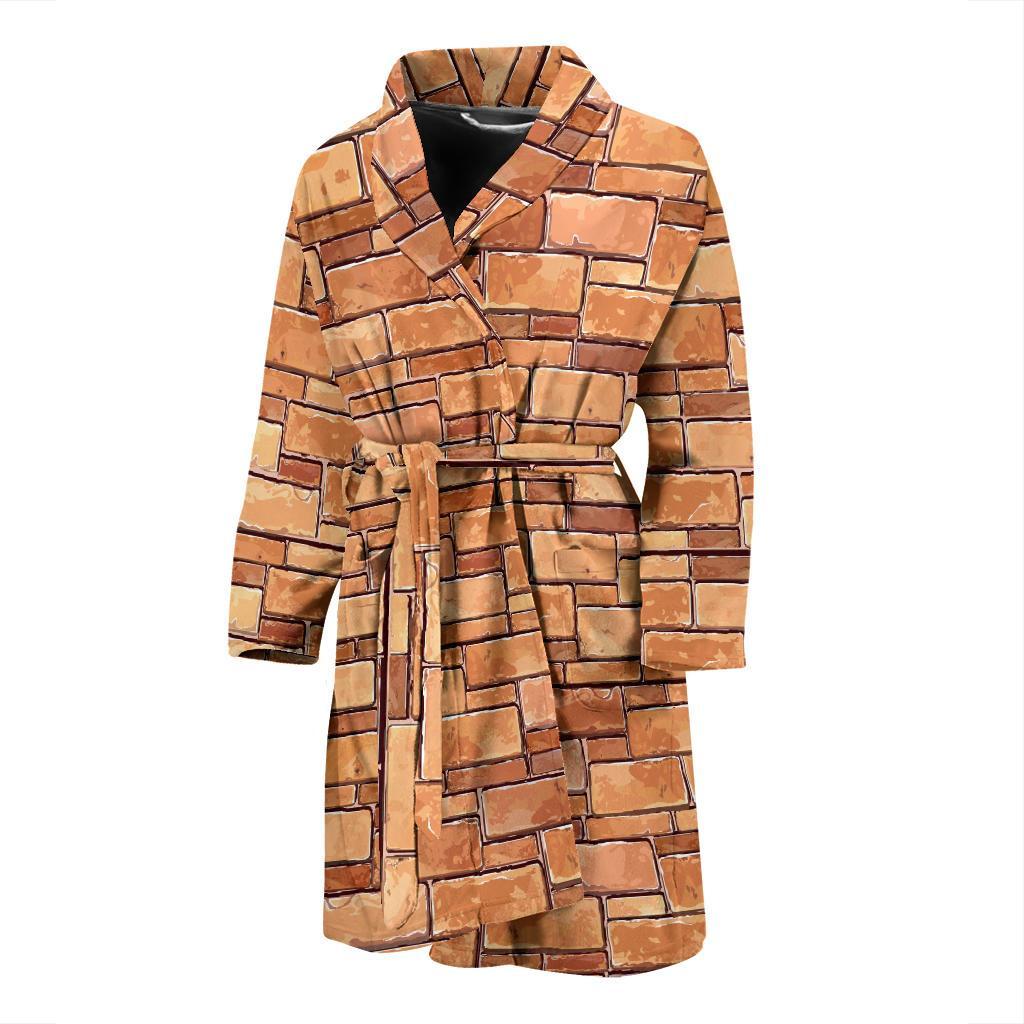 Brick Pattern Print Design 01 Men Bathrobe-JORJUNE.COM
