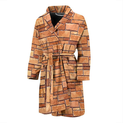 Brick Pattern Print Design 01 Men Bathrobe-JORJUNE.COM