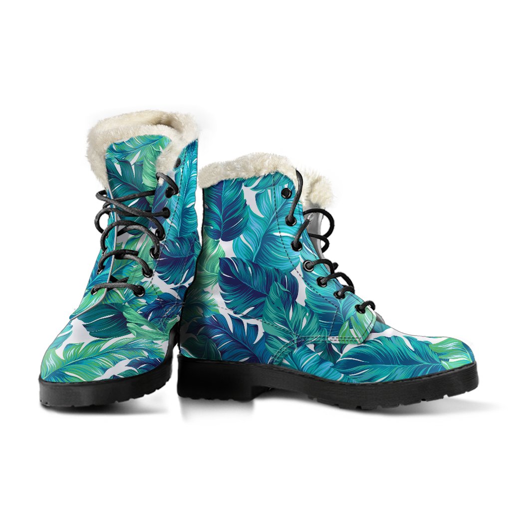 Brightness Tropical Palm Leaves Faux Fur Leather Boots-JTAMIGO.COM
