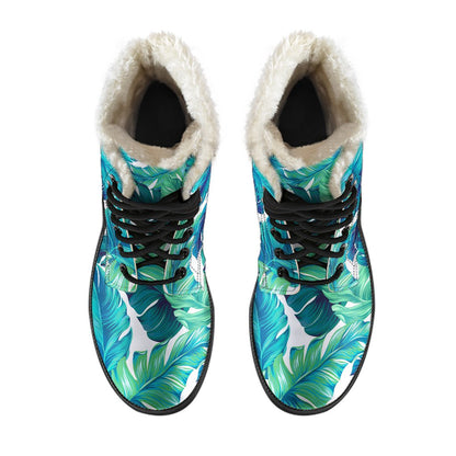 Brightness Tropical Palm Leaves Faux Fur Leather Boots-JTAMIGO.COM