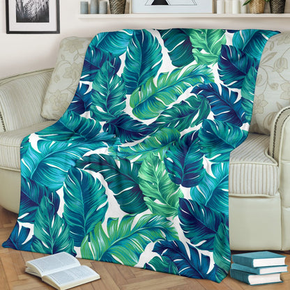 Brightness Tropical Palm Leaves Fleece Blanket