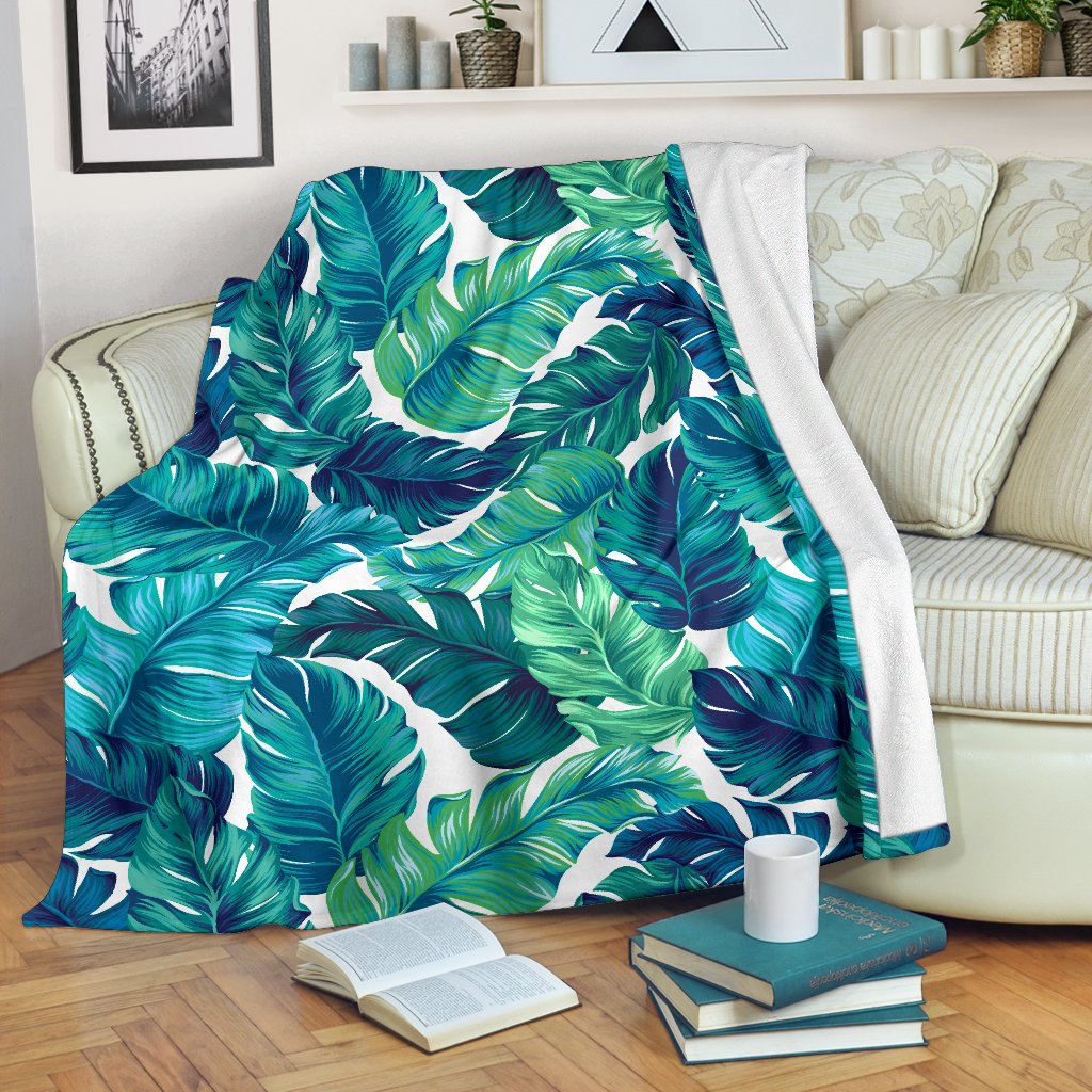 Brightness Tropical Palm Leaves Fleece Blanket