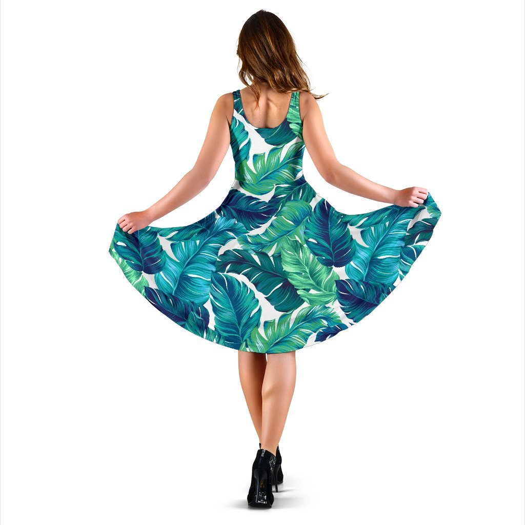 Brightness Tropical Palm Leaves Sleeveless Dress