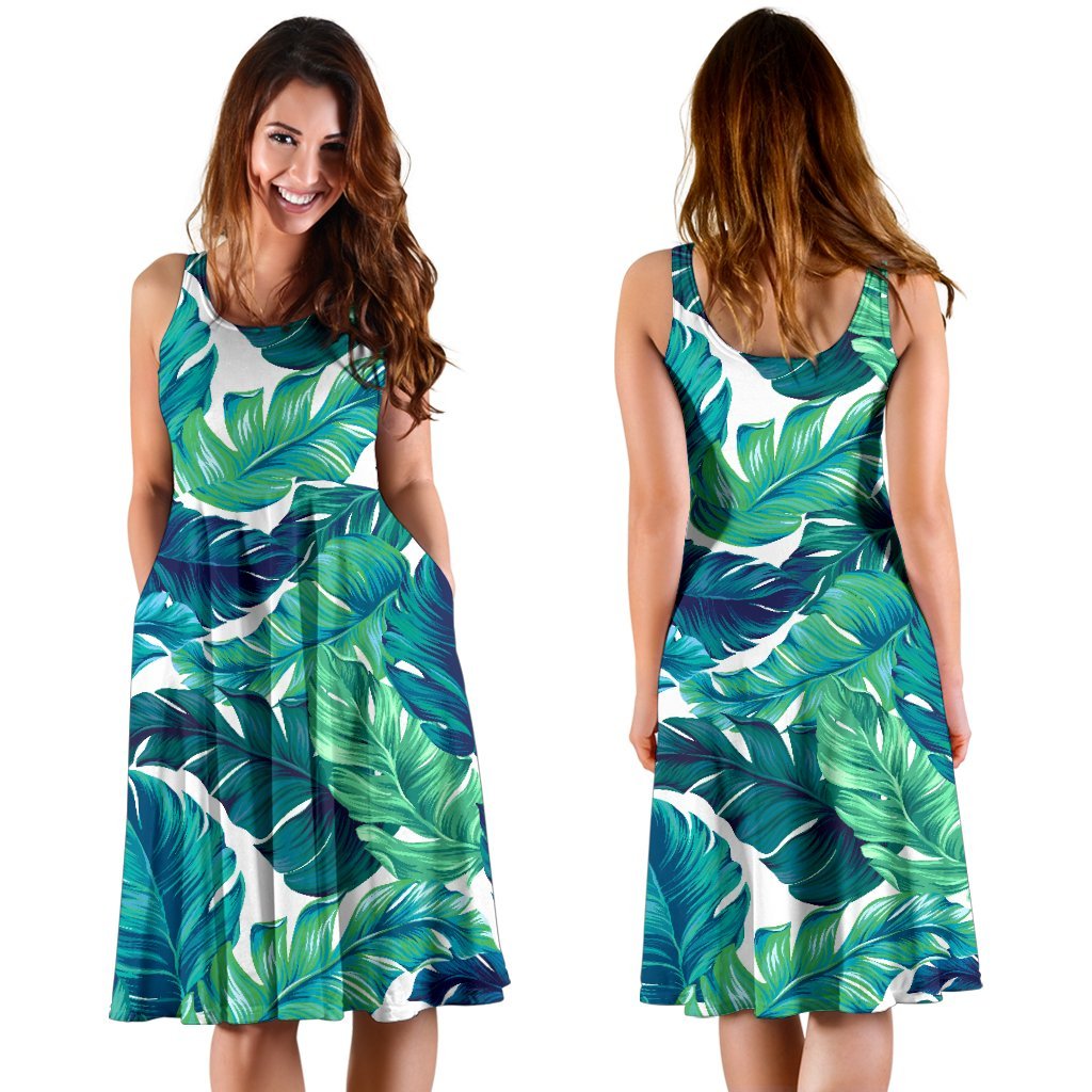 Brightness Tropical Palm Leaves Sleeveless Dress