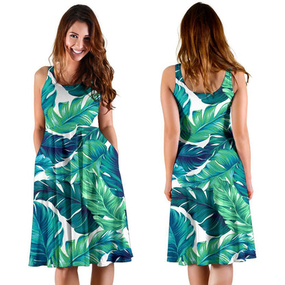 Brightness Tropical Palm Leaves Sleeveless Dress