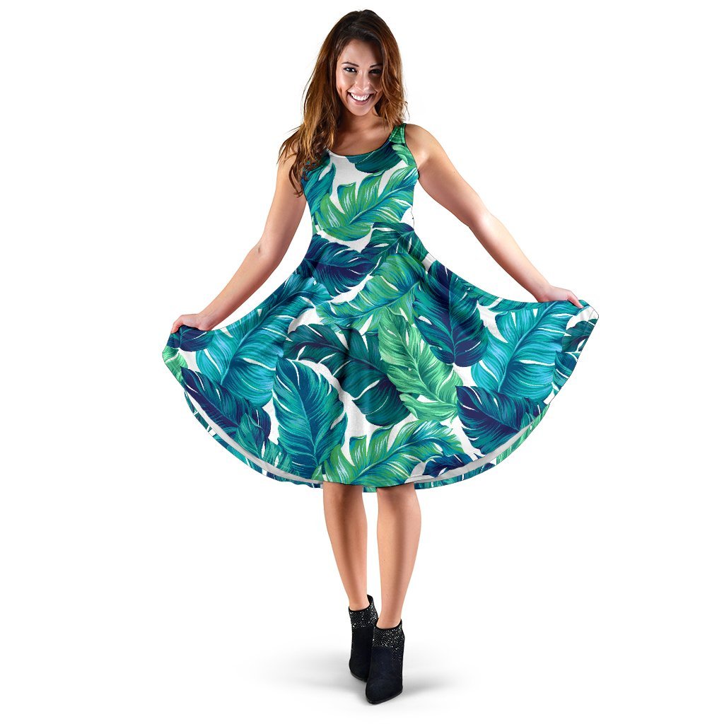 Brightness Tropical Palm Leaves Sleeveless Dress