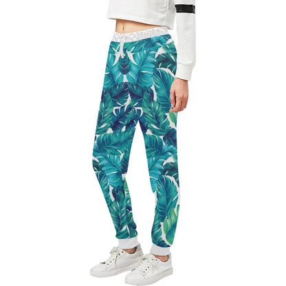 Brightness Tropical Palm Leaves Unisex Casual Sweatpants (Model L11)-JTAMIGO.COM