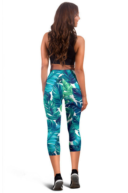 Brightness Tropical Palm Leaves Women Capris