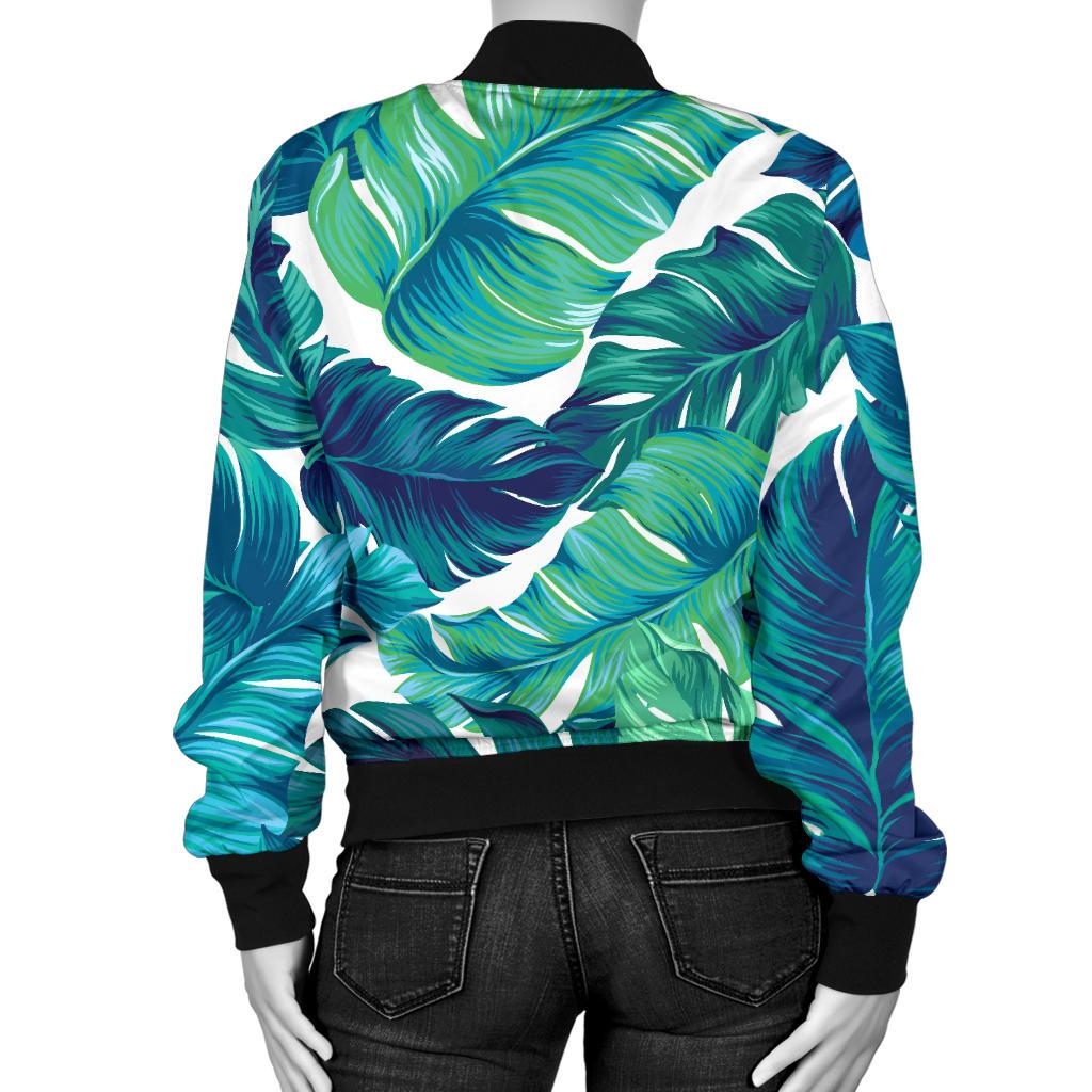 Brightness Tropical Palm Leaves Women Casual Bomber Jacket