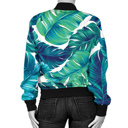 Brightness Tropical Palm Leaves Women Casual Bomber Jacket