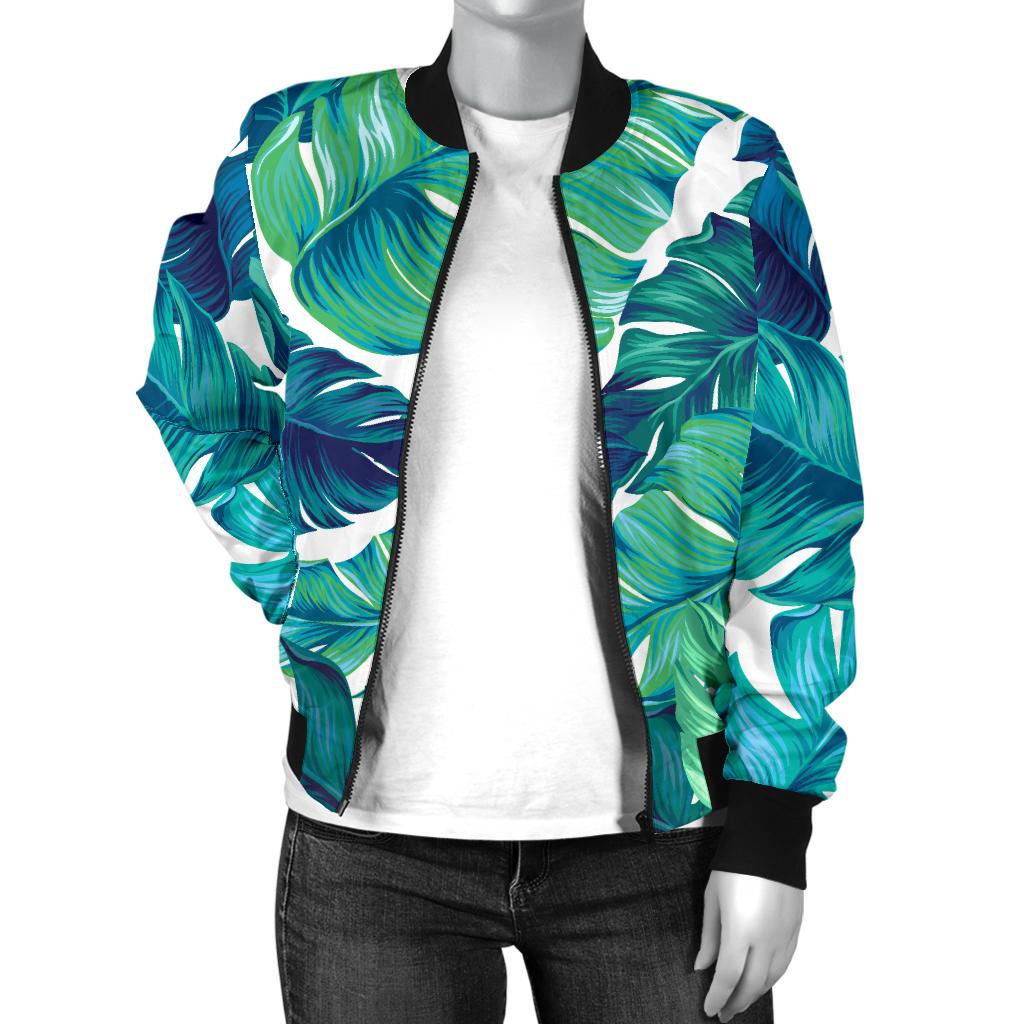 Brightness Tropical Palm Leaves Women Casual Bomber Jacket