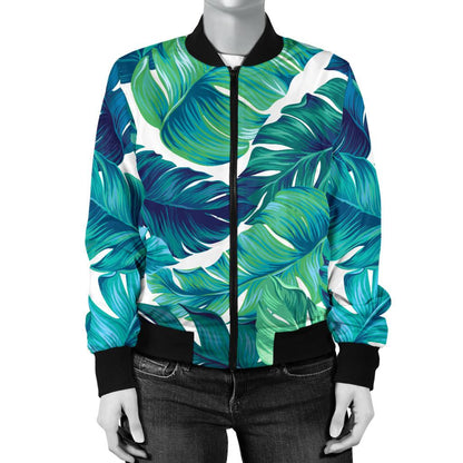 Brightness Tropical Palm Leaves Women Casual Bomber Jacket