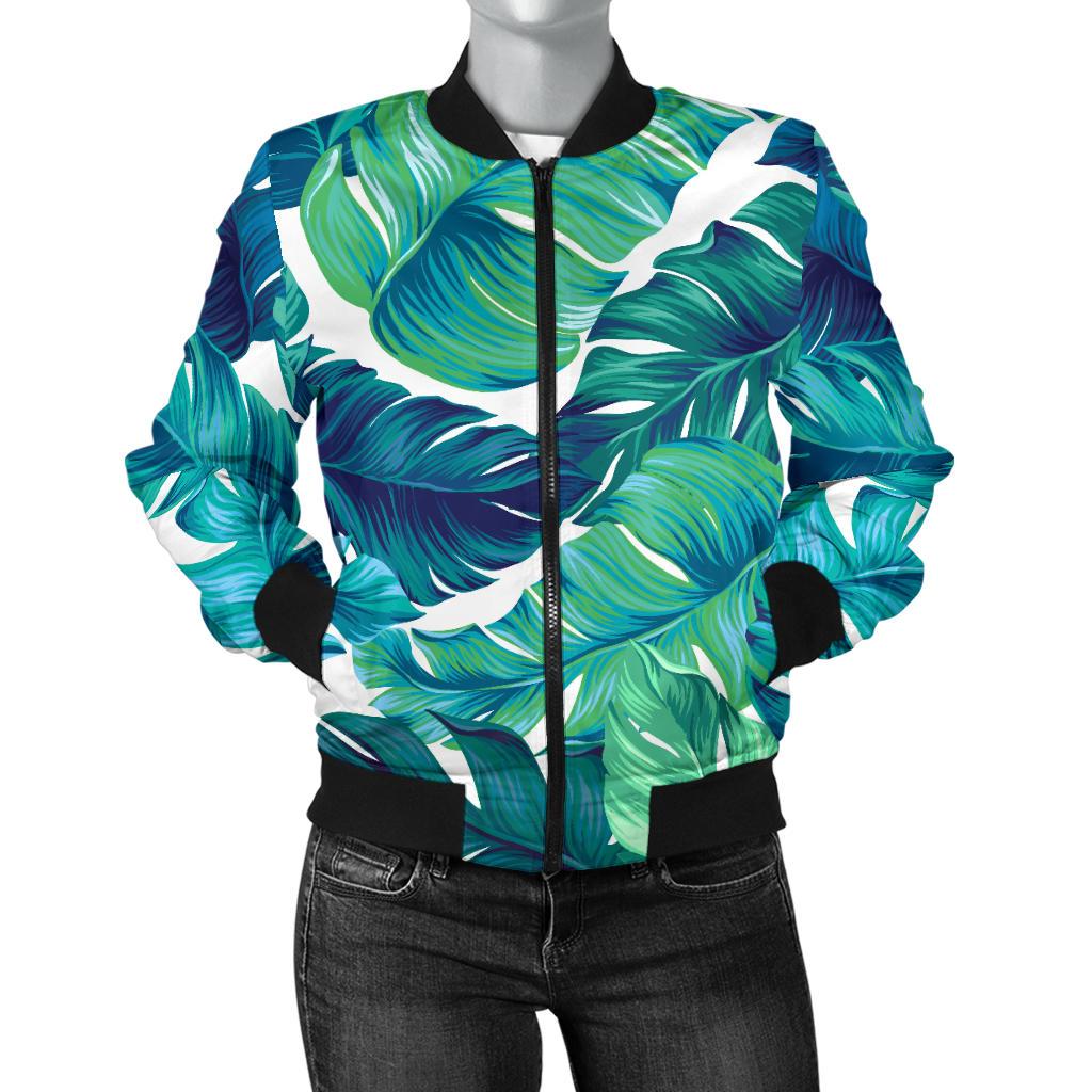 Brightness Tropical Palm Leaves Women Casual Bomber Jacket