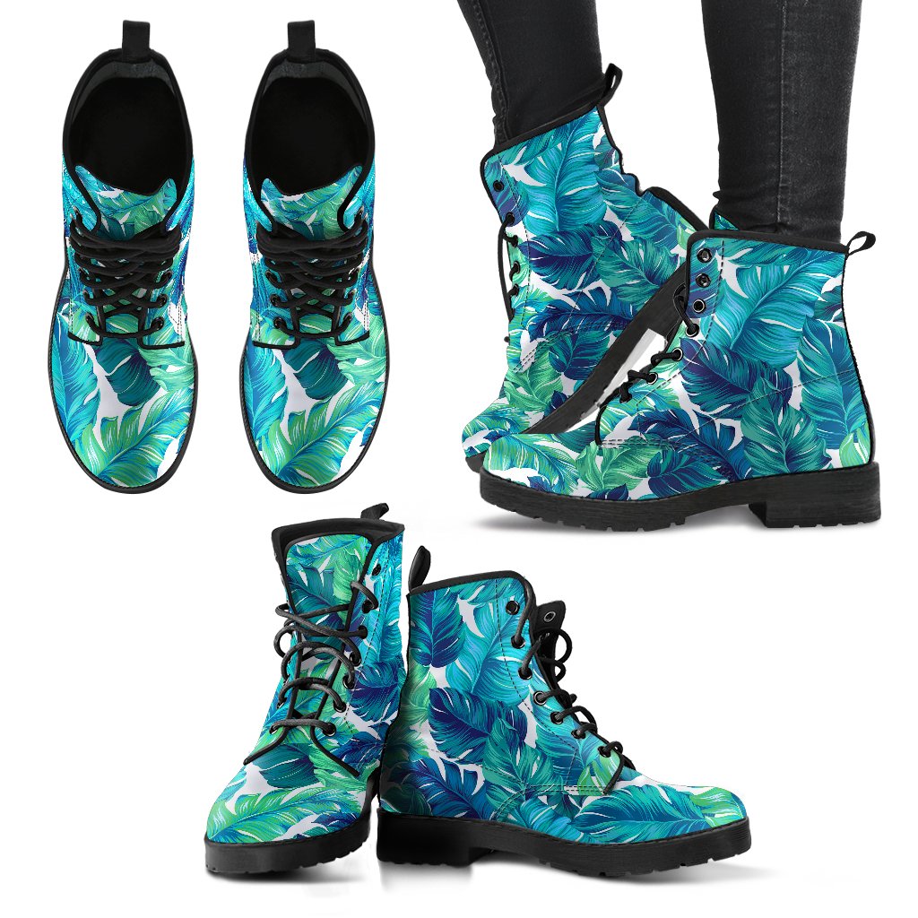 Brightness Tropical Palm Leaves Women Leather Boots-JTAMIGO.COM