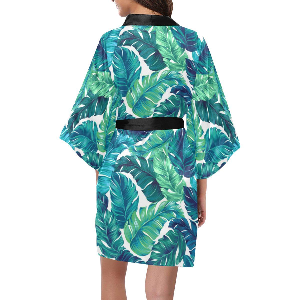 Brightness Tropical Palm Leaves Women Short Kimono Robe