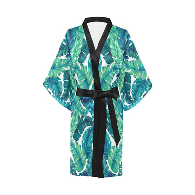 Brightness Tropical Palm Leaves Women Short Kimono Robe