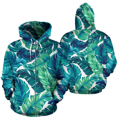 Brightness Tropical Palm Leaves Zip Up Hoodie