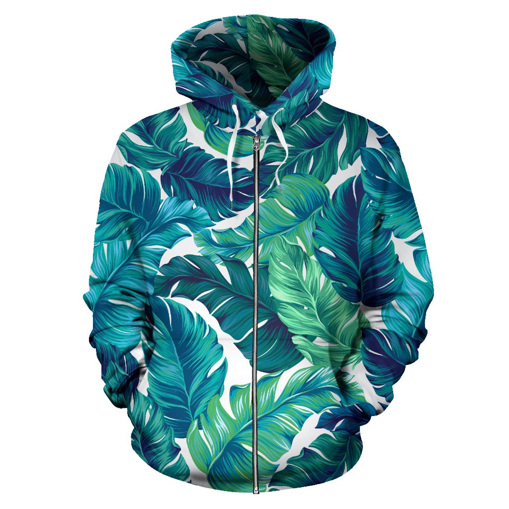 Brightness Tropical Palm Leaves Zip Up Hoodie