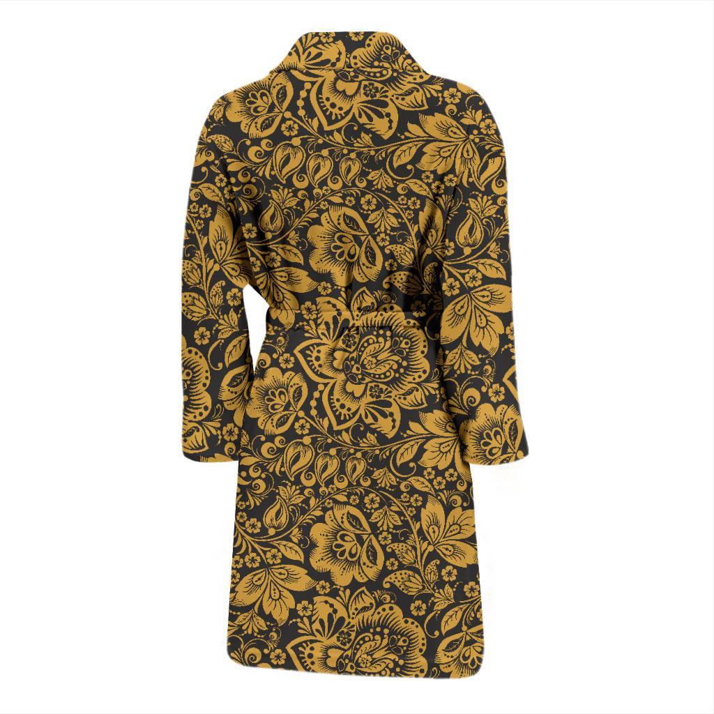 Brocade Gold Pattern Print Design 01 Men Bathrobe-JORJUNE.COM