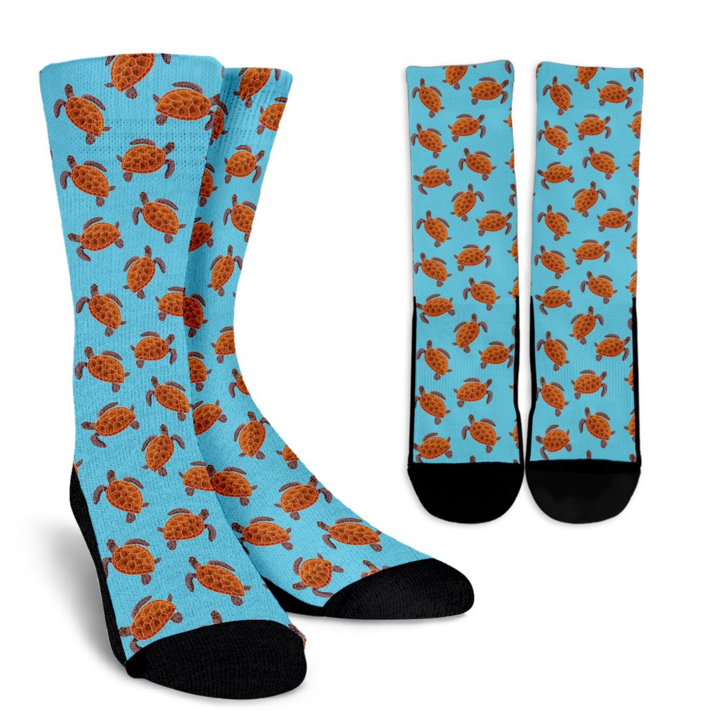 Brow Sea Turtle Print Pattern Crew Socks