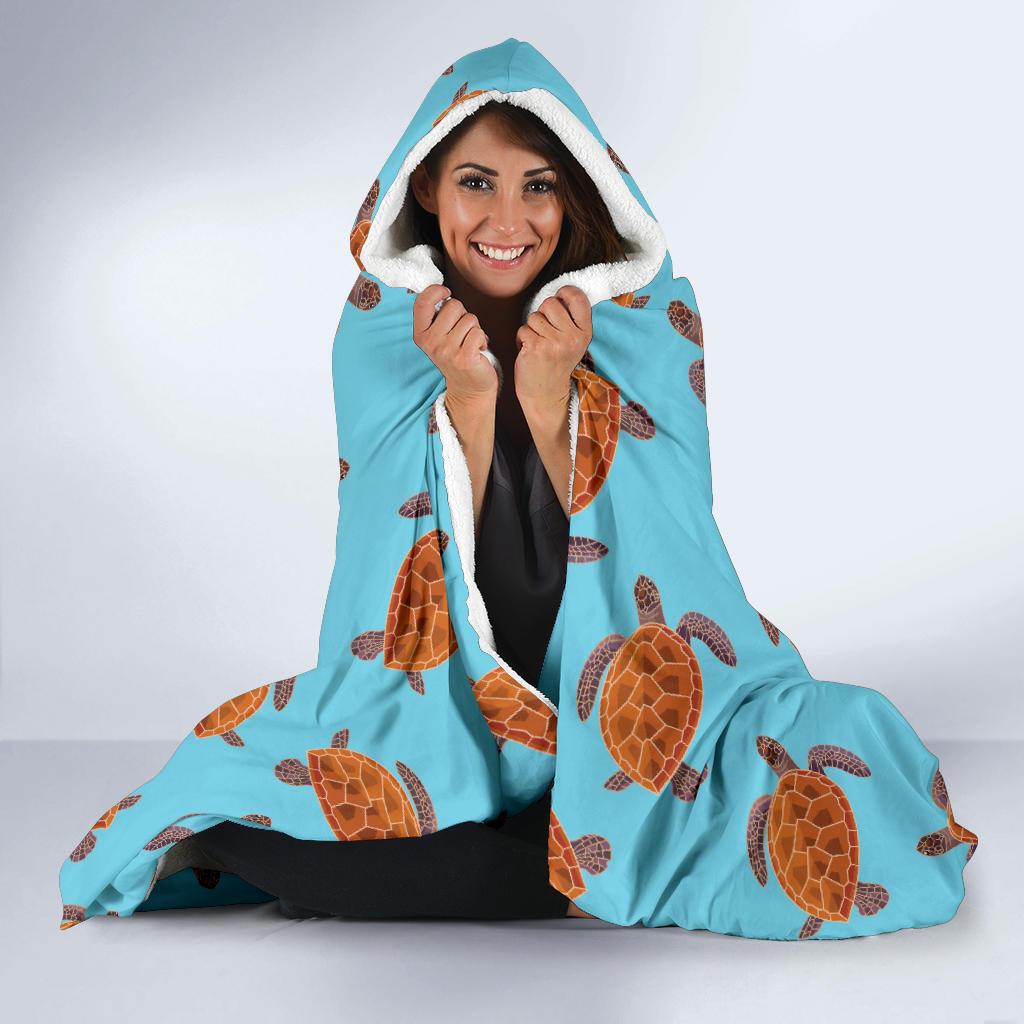 Brow Sea Turtle Print Pattern Hooded Blanket-JTAMIGO.COM