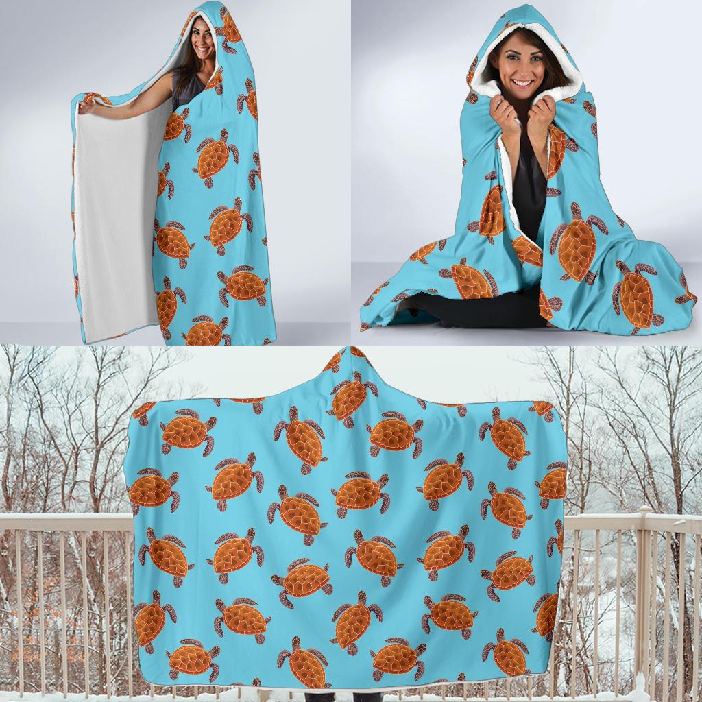 Brow Sea Turtle Print Pattern Hooded Blanket-JTAMIGO.COM
