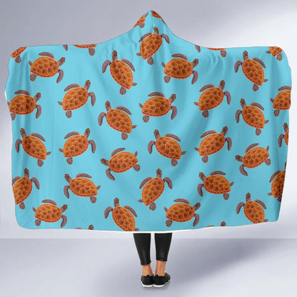 Brow Sea Turtle Print Pattern Hooded Blanket-JTAMIGO.COM