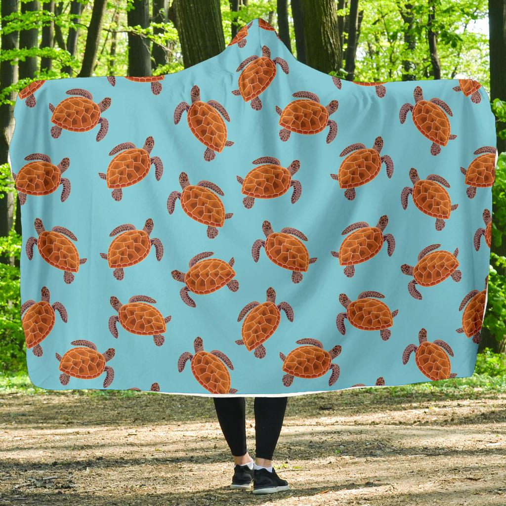 Brow Sea Turtle Print Pattern Hooded Blanket-JTAMIGO.COM