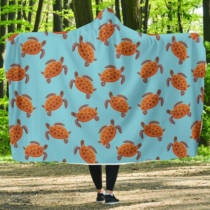 Brow Sea Turtle Print Pattern Hooded Blanket-JTAMIGO.COM