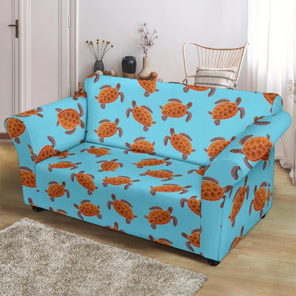 Brow Sea Turtle Print Pattern Loveseat Slipcover-JTAMIGO.COM