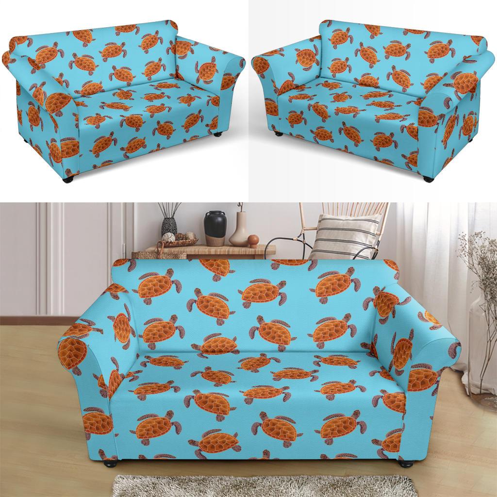 Brow Sea Turtle Print Pattern Loveseat Slipcover-JTAMIGO.COM