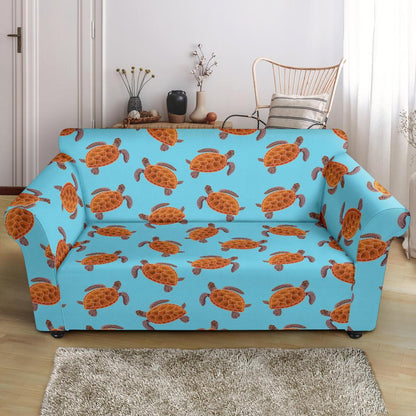 Brow Sea Turtle Print Pattern Loveseat Slipcover-JTAMIGO.COM