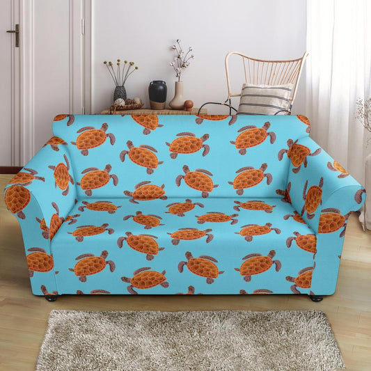 Brow Sea Turtle Print Pattern Loveseat Slipcover-JTAMIGO.COM