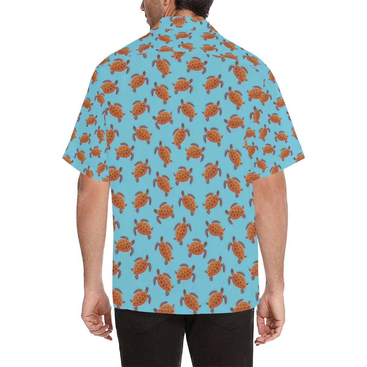 Brow Sea Turtle Print Pattern Men Aloha Hawaiian Shirt