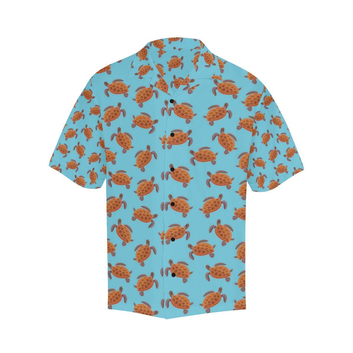 Brow Sea Turtle Print Pattern Men Aloha Hawaiian Shirt