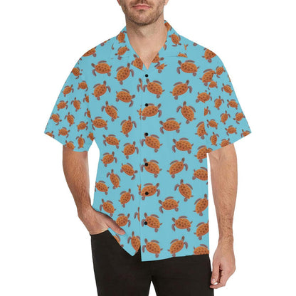 Brow Sea Turtle Print Pattern Men Aloha Hawaiian Shirt