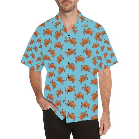 Brow Sea Turtle Print Pattern Men Aloha Hawaiian Shirt