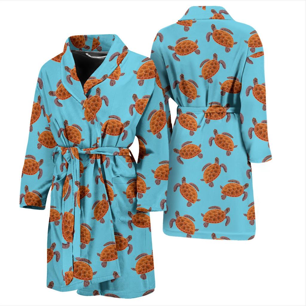 Brow Sea Turtle Print Pattern Men Bath Robe-JTAMIGO.COM