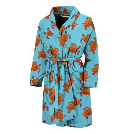 Brow Sea Turtle Print Pattern Men Bath Robe-JTAMIGO.COM