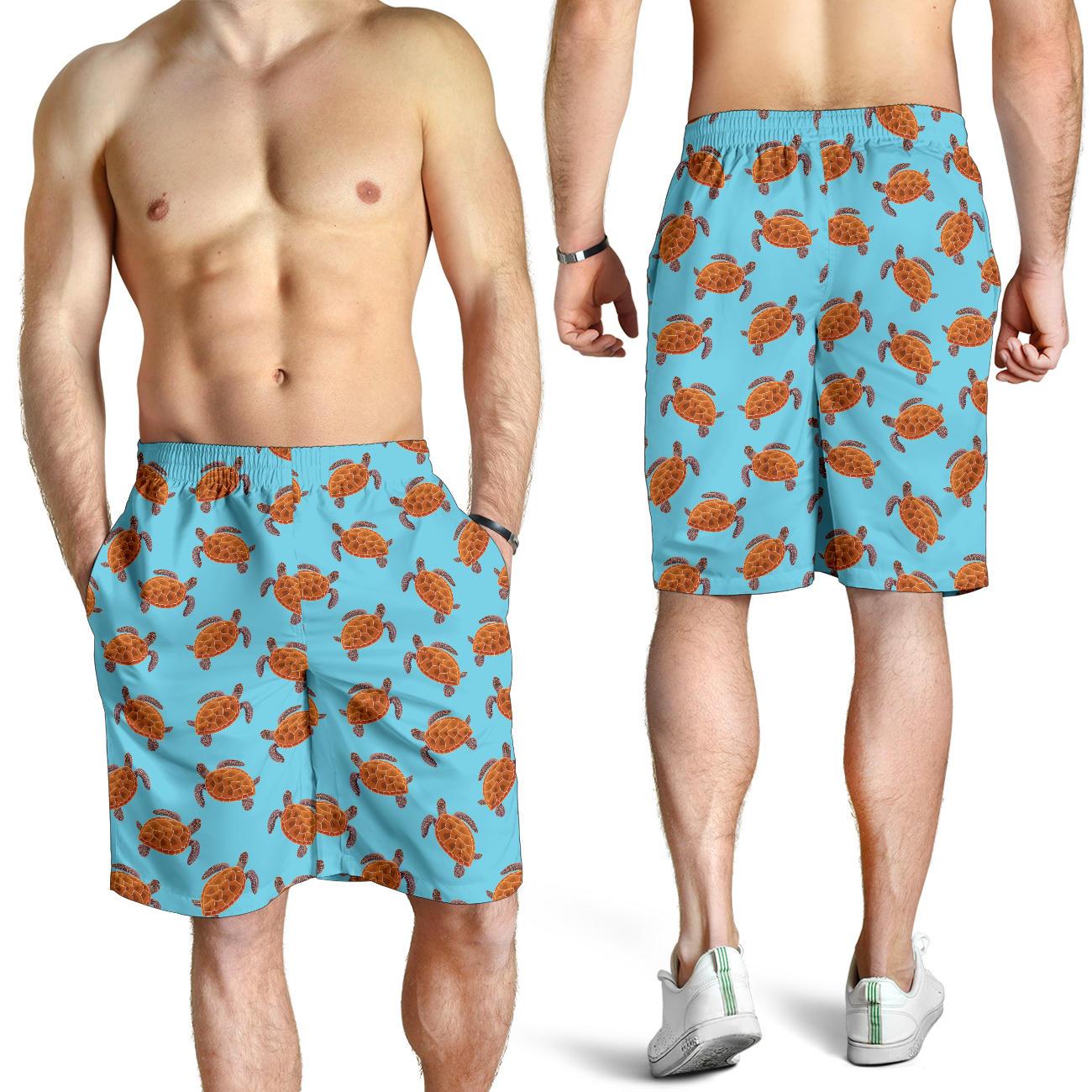 Brow Sea Turtle Print Pattern Mens Shorts-JTAMIGO.COM