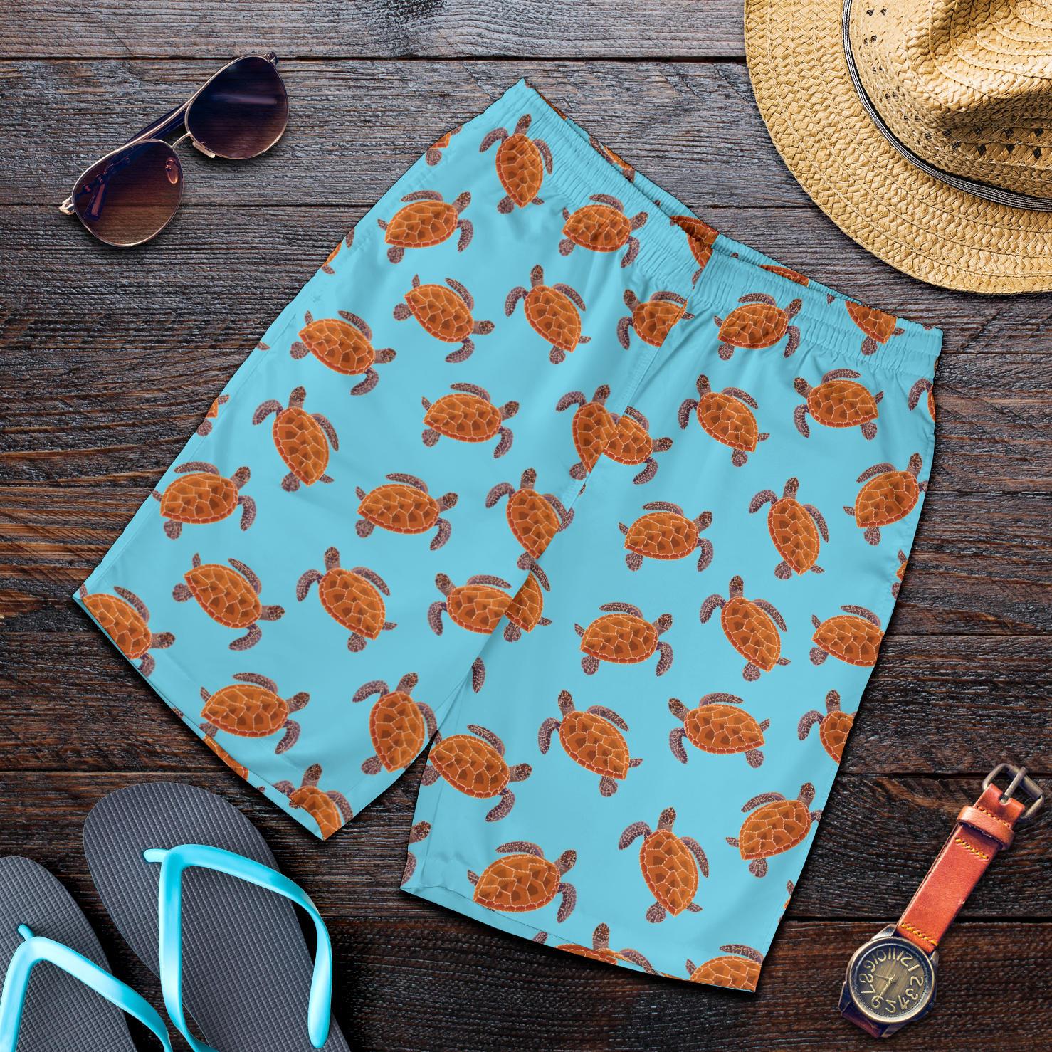 Brow Sea Turtle Print Pattern Mens Shorts-JTAMIGO.COM