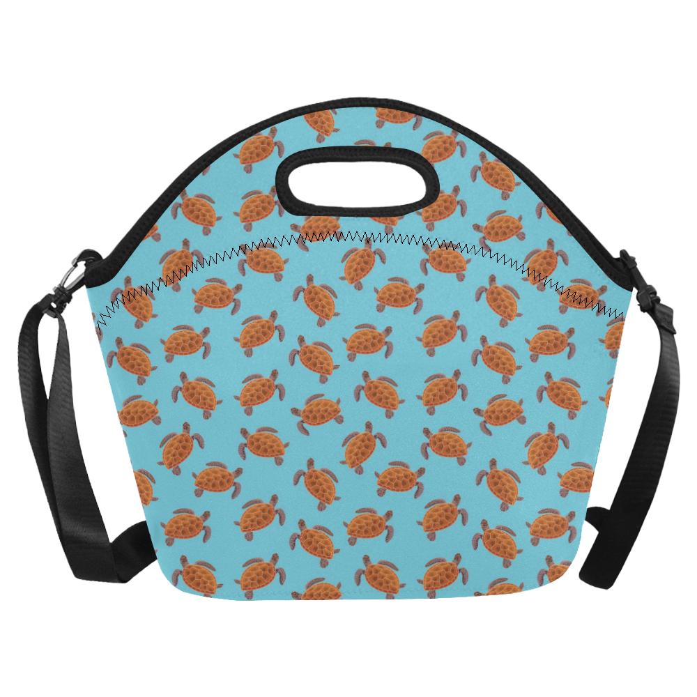 Brow Sea Turtle Print Pattern Neoprene Lunch Bag (Model 1669)(Large)-JTAMIGO.COM
