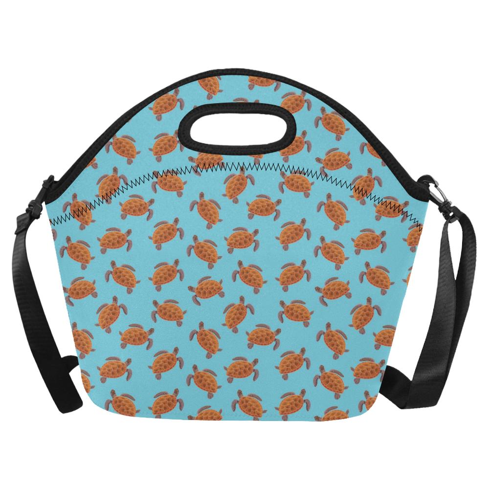 Brow Sea Turtle Print Pattern Neoprene Lunch Bag (Model 1669)(Large)-JTAMIGO.COM