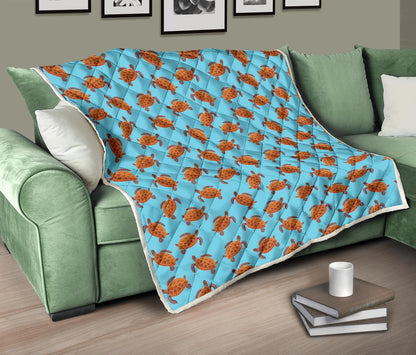 Brow Sea Turtle Print Pattern Premium Quilt-JTAMIGO.COM