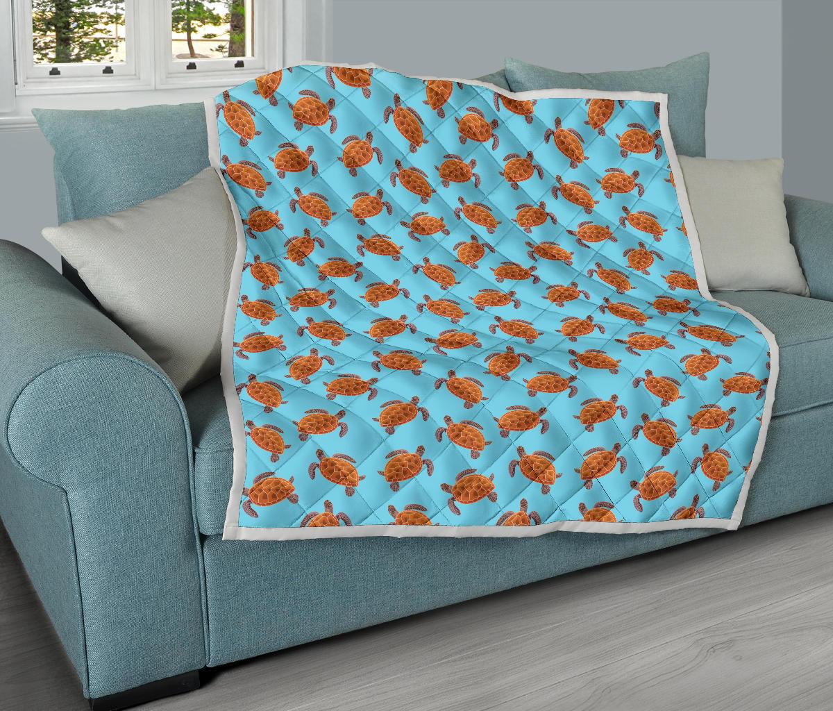 Brow Sea Turtle Print Pattern Premium Quilt-JTAMIGO.COM