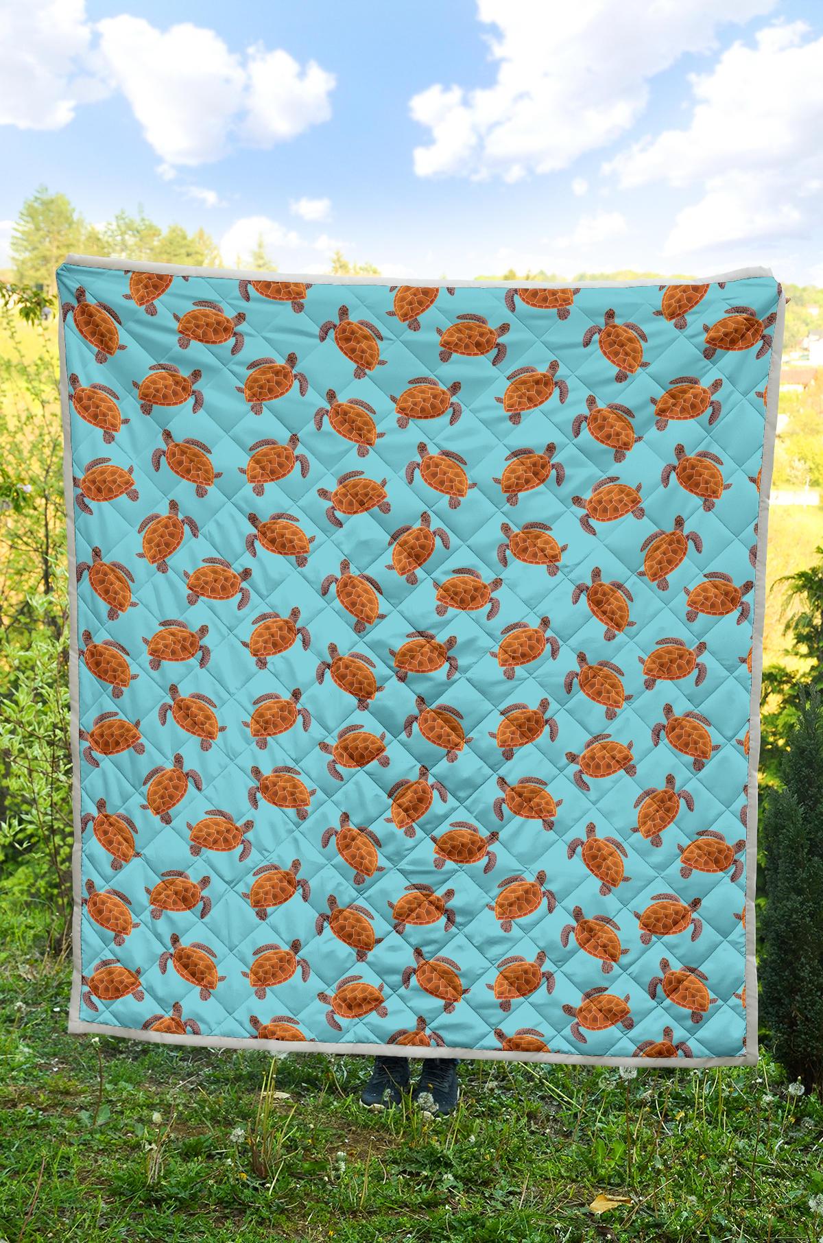 Brow Sea Turtle Print Pattern Premium Quilt-JTAMIGO.COM