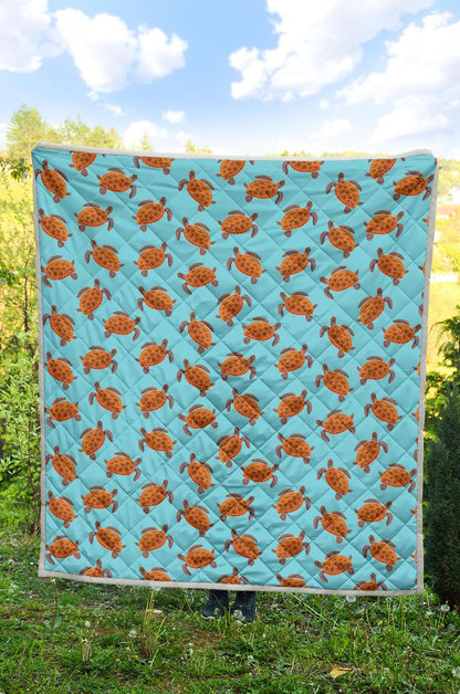 Brow Sea Turtle Print Pattern Premium Quilt-JTAMIGO.COM