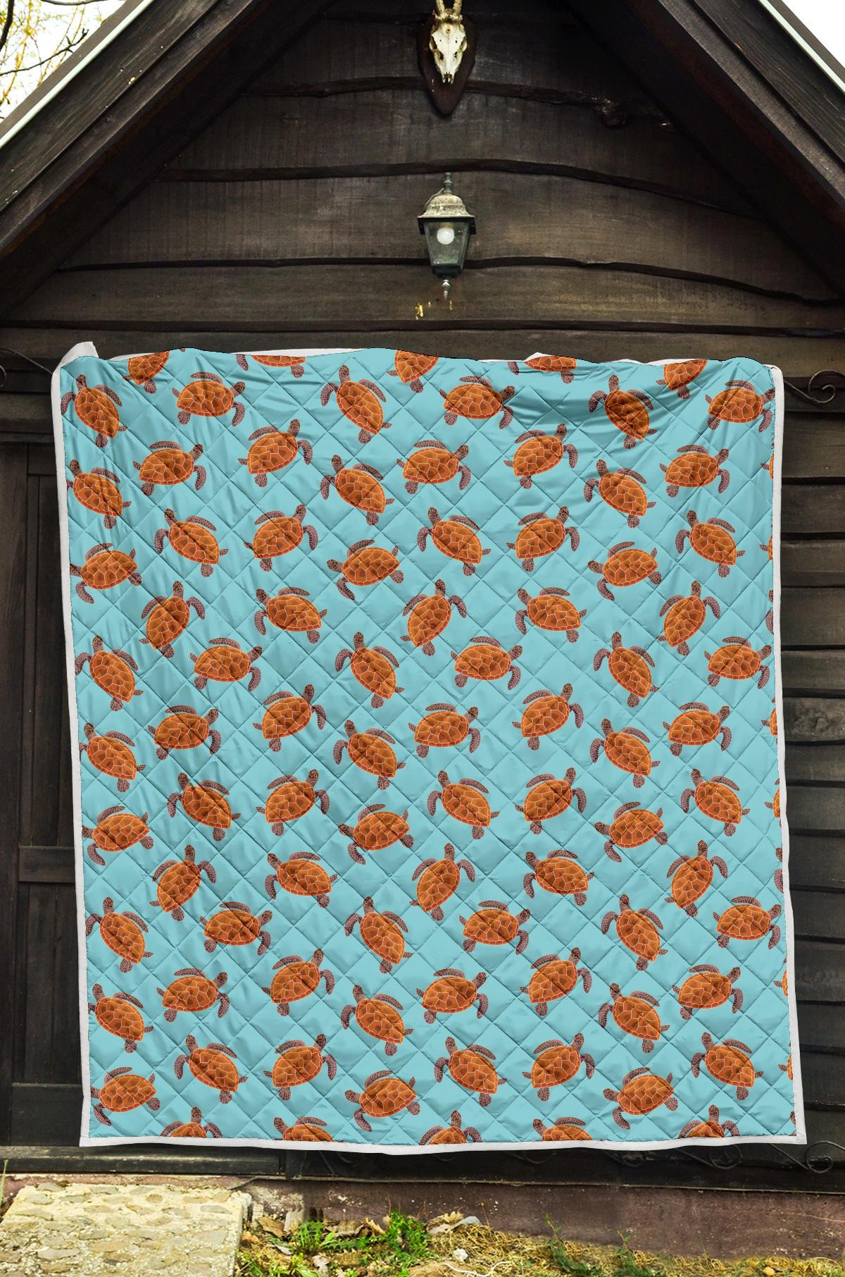 Brow Sea Turtle Print Pattern Premium Quilt-JTAMIGO.COM